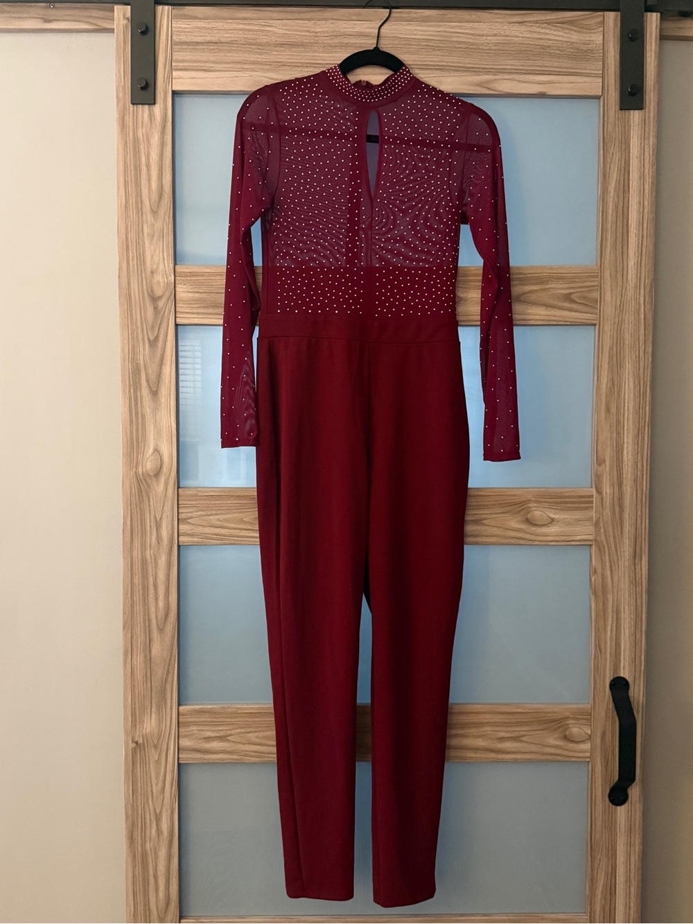 Iris Burgundy Long-Sleeve Studded Jumpsuit